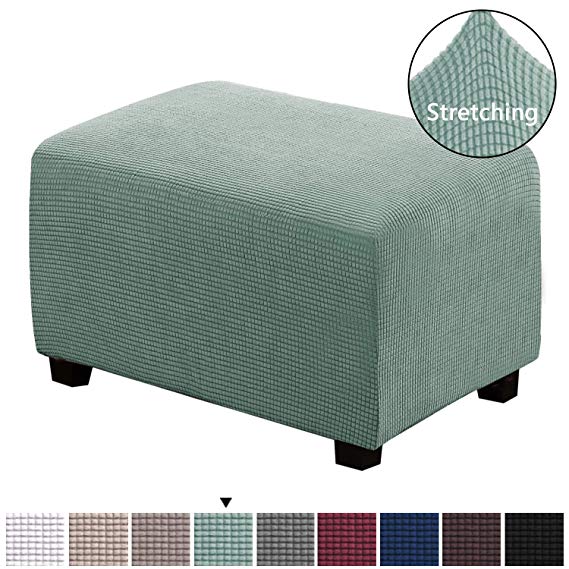 H.VERSAILTEX Furniture Protector Soft Rectangle Slipcover with Elastic Bottom Jacquard Polyester Stretch Ottoman Cover Folding Storage Stool for Living Room (Large Size, Sage)