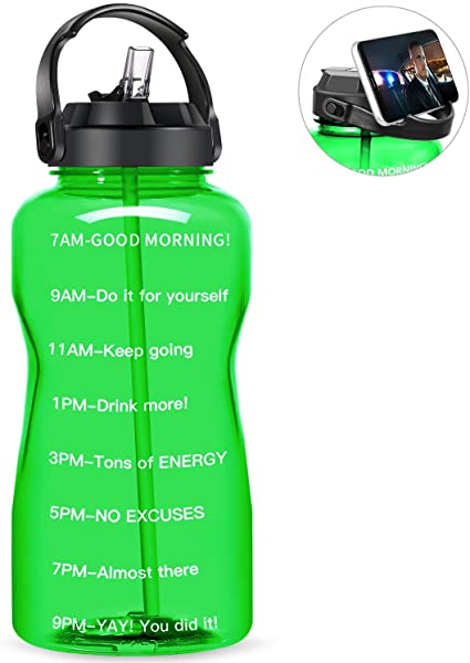 QuiFit Motivational Gallon Water Bottle - with Straw & Time Marker BPA Free 128/64 oz Large Water Jug Leak-Proof Durable for Fitness Outdoor Enthusiasts