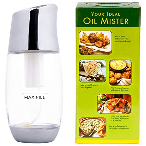 Ideal Olive Oil Sprayer Mister - Premium Air Pressure Only Clog-Free Cooking Oil Mist for Salads, Baking, Grilling, Air Fryers by The Fine Life - Chrome