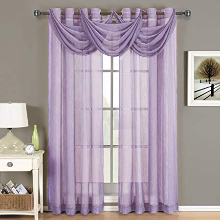 Royal Abri Lavender Waterfall Grommet Crushed Sheer Valance, 24x24 inches, by Hotel