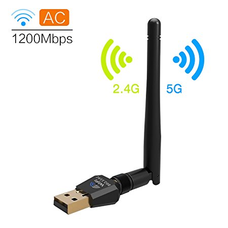 1200Mbps Wireless USB Wifi Adapter, DOSNTO WiFi Adapter for Desktop/Laptop, 802.11 ac/a/b/g/n, Dual Band 2.4GHz/300Mbps 5GHz/867Mbps, High Gain Antenna Wi-Fi Dongles, Support Windows XP/7/8/10/MAC/OSX