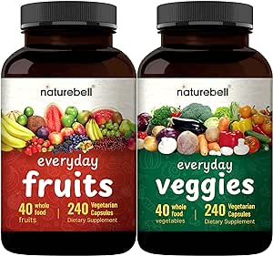 NatureBell Everyday Fruits and Vegetables Supplements, 480 Total Vegetarian Capsules | 40 Whole Fruit and 40 Whole Veggie Set – Fresh Superfood Formula with Vitamins and Minerals – Vegan, Non-GMO