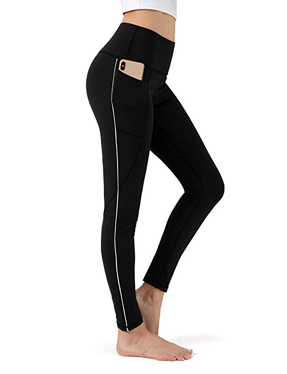 ALONG FIT Yoga Pants for Women mesh Leggings with Side Pockets Mid Waisted Leggings