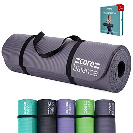 Core Balance Foam Yoga Exercise Mat, Non-Slip, 12mm Extra-Thick, Home Gym Workout Pilates, Lightweight With Free Carry Strap