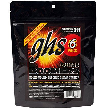 GHS Strings GBM-5 Guitar Boomers, Nickel-Plated Electric Guitar Strings, Medium, 6 Pack (.011-.050)