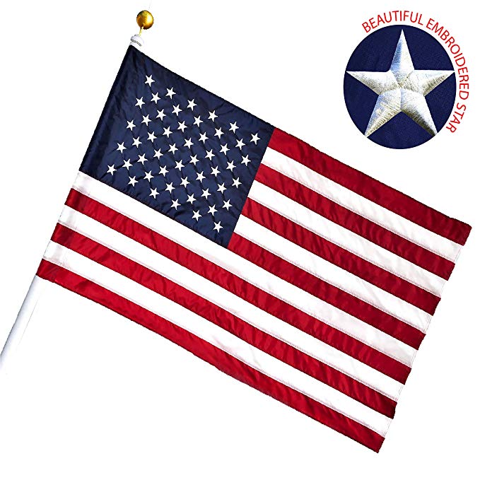 G128 - American USA US Flag 2x3 Ft Pole Sleeve Banner Style Embroidered Stars Sewn Stripes Pole Sleeve (Flag Pole is NOT Included)
