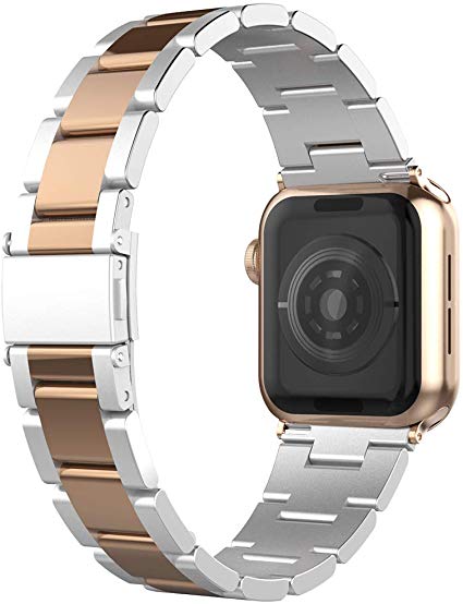 UMTELE [Upgrade Version] Compatible with Apple Watch Band 38mm 40mm, Fashion Stainless Steel Wristband Metal Buckle iWatch Strap Bracelet Replacement for Apple Watch 4/3/2/1(No Tool Needed)