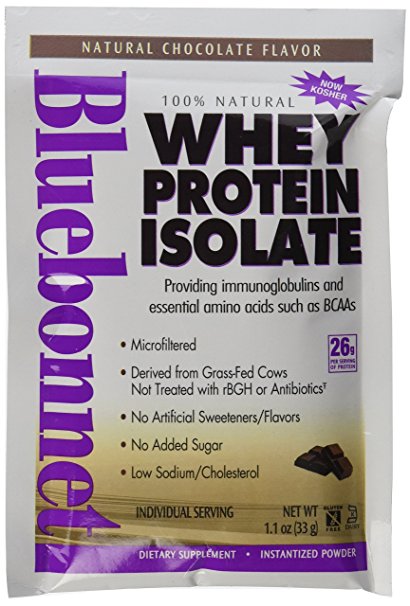 BlueBonnet 100% Natural Whey Protein Isolate Powder, Chocolate, 8 Count