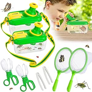 2Sets Bug Catcher for Kids with Retractable 360° Rotatable Magnifying Glass - Sturdy Kids Bug Catching Kit Gifts, Kids Bug Habitat Outdoor Explorer Kit Butterfly Net for Kids Age 3 4 5 6 7 8, 8Pcs