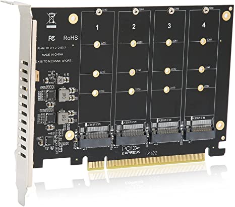 4-Port NVMe to PCI-e Host Controller Expansion Card, M.2 NVME to PCIe X16 Adapter, M Key Hard Drive Converter Reader Expansion Card (ph44)