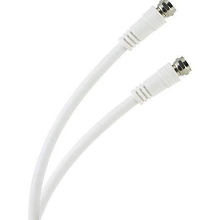 GE RG6 Coaxial Cable, 50 ft. F-Type Connectors, Double Shielded Coax, Input Output, Low Loss Coax, Ideal for TV Antenna, DVR, VCR, Satellite Receiver, Cable Box, Home Theater, White, 33605