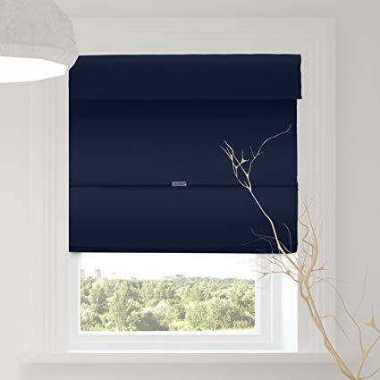 Chicology Cordless Magnetic Roman Shades / Window Blind Fabric Curtain Drape, Function, Room Darkening - Commodore Blue, 31"W X 64"H