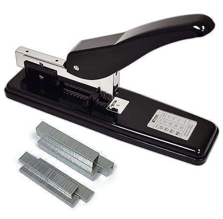 Heavy Duty Commercial Stapler with 2,000 Staples, Black Polished Steel, 100 Sheet High Capacity, Rounded Ergonomic Lever & Weighted Stability Base, Jam Free Large Stapler, by Better Office Products