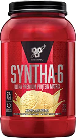 BSN SYNTHA-6 Whey Protein Powder, Micellar Casein, Milk Protein Isolate Powder, Vanilla Ice Cream, 28 Servings (Package May Vary)