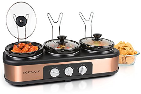 Nostalgia TSC15 Triple Slow Cooker Buffet Server, Copper