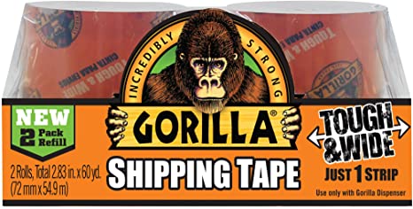 Gorilla Packing Tape Tough & Wide Refill for Moving, Shipping and Storage, 2.83" x 30 yd, 2 Rolls