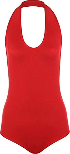 COMMENCER Ladies Women's Halter Neck Sleeveless Backless Stretched Bodysuit Top Thin Fabric