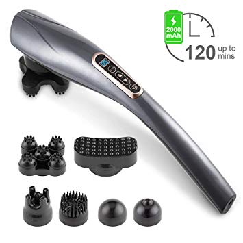 Handheld Percussion Back Massager, Cordless Deep Tissue Electric Massager for Neck Back Shoulder Leg and Full Body Muscles Pain Relief, 6 Interchangeable Nodes, 10 Speeds & 12 Modes at Car Home Office