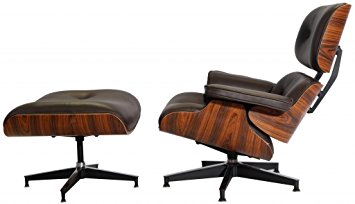 eMod - Mid Century Plywood Eames Lounge Chair & Ottoman Aniline Leather Dark Brown/Palisander