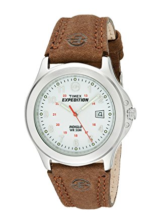 Timex Expedition Men's T44381 Quartz Watch with White Dial Analogue Display and Brown Leather Strap