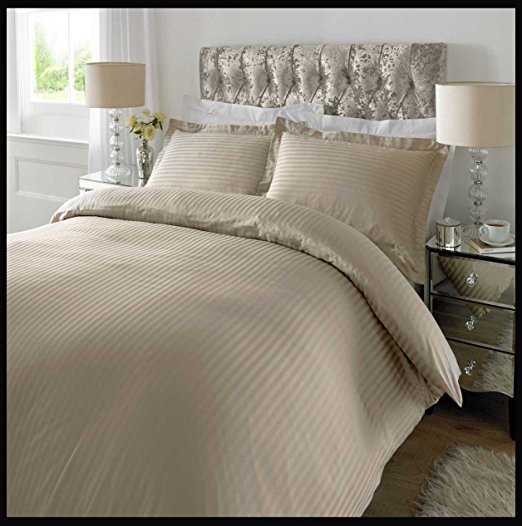 300TC Cotton Satin Stripe Duvet Cover   Oxford Pillowcase(Humus,Double)