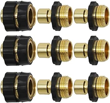 VASLON Garden Hose Quick Connector,3/4" Garden Hose Connector, Pack of 9 Garden Hose Quick Connect Fittings, Male and Female Quick Release Garden Hose Connector(6 Male Connectors   3 Female Connectors)