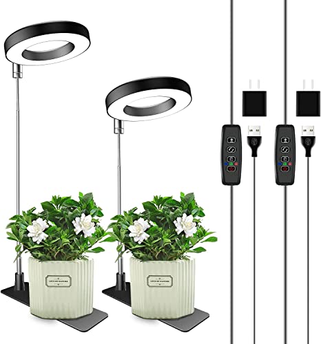 Grow Lights for Indoor Plants, Aokrean 48 LEDs Full Spectrum Plant Light for Indoor Plants, Height Adjustable Growing Lamp with Base, 3 Optional Spectrums, Auto Timer 3/9/12Hrs, 10 Brightness,2 Packs