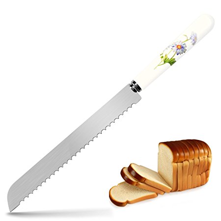 Outeam Serrated Bread Knife - Premium 13'' Non-Stick Stainless Steel Blade with Ceramics Handle - Works Best for Home and Professionals