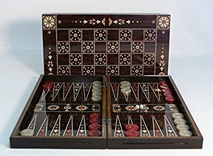 19 in. Floral Wooden Backgammon Set with Chessboard by World Wise Imports