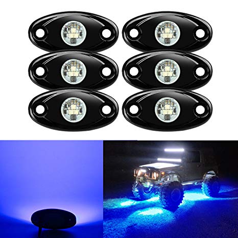 6 Pods LED Rock Lights, Ampper Waterproof LED Neon Underglow Light for Car Truck ATV UTV SUV Jeep Offroad Boat Underbody Glow Trail Rig Lamp (Blue)