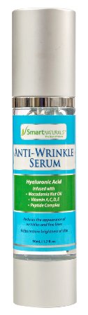 Smart Naturals Anti Wrinkle, Age Defying Serum- Premium Quality Hyaluronic Acid, Macadamia, Peptides & Vitamins-Rejuvenates, Brightens, Firms The Skin & Reverses the Effects of Time