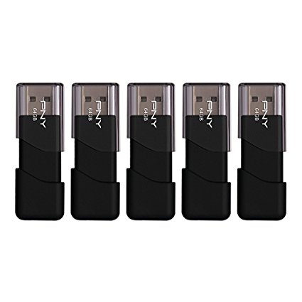 PNY Attache USB 2.0 Flash Drive, 64GB / BLACK / 5 PACK (P-FD64GX5ATT03-MP)