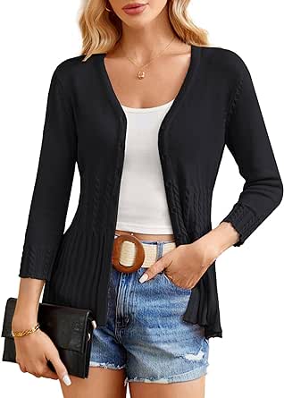 GRACE KARIN Cardigan Sweater for Women 2024 3/4 Sleeve Botton Down V Neck Open Front Classic Cardigans Soft Knit