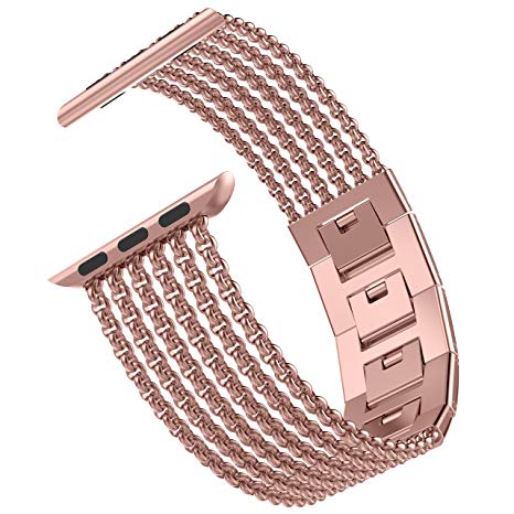 Wearlizer Rose Gold Compatible with Apple Watch Band 42mm 44mm iWatch Womens Mesh Loop Stainless Steel Wristbands Metal Replacement Strap Beauty Dress Cuff Bracelet Series 4 3 2 1 Sport Nike  Edition