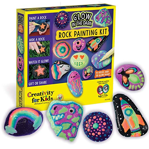 Creativity for Kids Glow in The Dark Rock Painting Kit - Paint 10 Rocks with Water Resistant Glow Paint, Multicolor