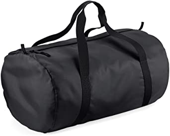 BagBase Packaway Barrel Bag / Duffle Water Resistant Travel Bag (32 Litres) (One Size) (Black/Black)