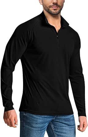 Mens Quarter Zip Pullover Shirt Long Sleeve Golf Sweatshirt Mock Neck 1/4 Zipper Athletic Workout Running Polo Tops