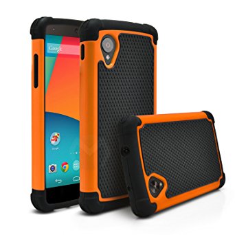 Nexus 5 Case, MagicMobile [Dual Armor Series] Hybrid Impact Resistant Google Nexus 5 Shockproof Tough Case Rugged Hard Plastic   Rubber Silicone Skin Protective Case for LG Nexus 5 - Black / Orange