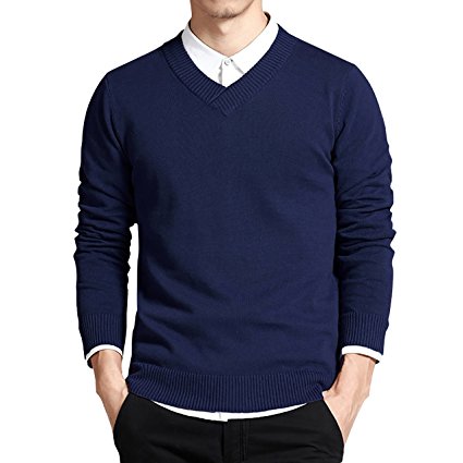 XUNMOO Mens Slim Comfortably Knitted Long sleeve V-Neck Sweaters