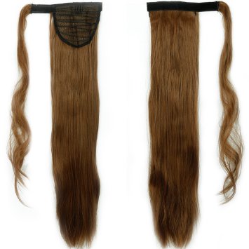 Popular 24" Light Brown Long Straight Womens Ponytail Clip in Pony Tail Hair Extensions Wrap on Hair Piece