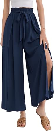 GRACE KARIN Women's Wide Leg Pants with Pockets Lightweight High Waisted Tie Knot Caual Loose Split Flowy Palazzo Trousers