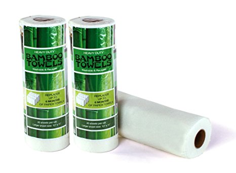 Bamboo Towels - Heavy Duty Eco Friendly Machine Washable Reusable Bamboo Towels - One roll replaces 6 months of towels! - 2 Pack
