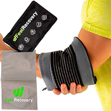 Reusable Gel Ice Packs for Elbow & Arms (28x17 cm) - Hot & Cold Compress Wrap for Tennis & Golf Injuries: Tendonitis, Fractured, Pain - Ice Bag Compress with Strap for Elbow Relief