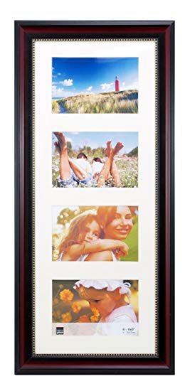 Kiera Grace Lucy Collage Frame, 8-Inch by 20-Inch, Matted For 4-4 by 6-Inch Photos, Dark Brown with Gold Beading