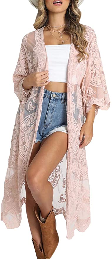 Bsubseach Women Sexy Open Front Beach Cover Up See Through Kimono Cardigan