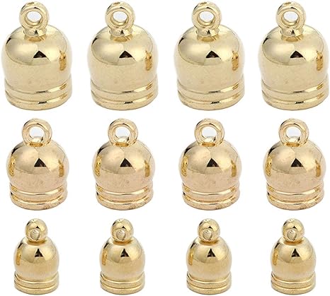 120 Pcs End Caps 6MM 8MM 10MM Leather Cord Ends Caps Glue in Tassel Caps Clasps for DIY Tassel Bracelet Necklace Jewelry Making (Gold)