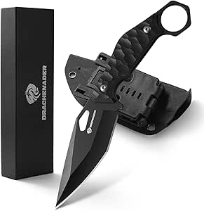 DRACHENADER Outdoor Messer survival SEAL-FULL BLACK, 5Cr13Mov Edelstahl, Überlebensmesser Jagdmesser Fulltang Gürtelmesser mit Kydex Scheide und G10 Griff