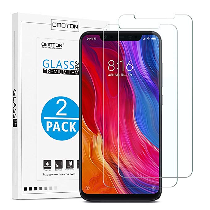 OMOTON [2 Pack] Xiaomi Mi 8 Screen Protector, Tempered Glass for Xiaomi Mi 8 with [2.5D Round Edge] [9H Hardness] [Crystal Clear] [Scratch Resist] [No-Bubble]