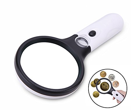 Handheld Magnifier 3X 45X Reading Magnifying Glass with 3 LED Lights for Jewelry, Coins, Stamps, Maps,
