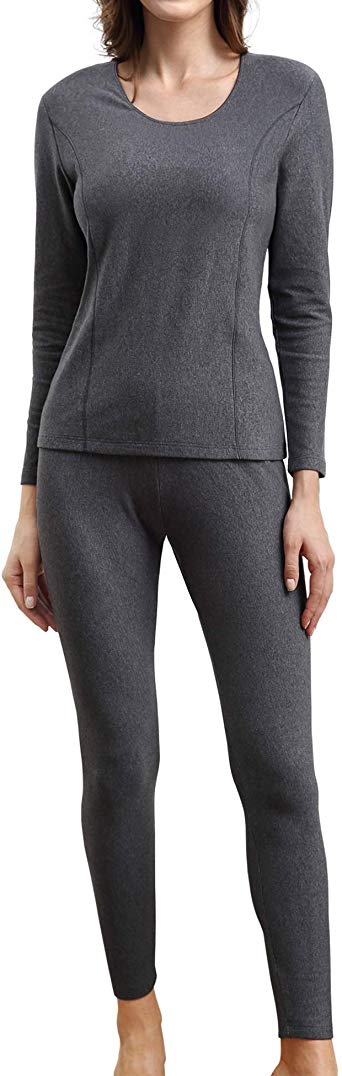 COLORFULLEAF Womens Cotton Thermal Underwear Set Heavyweight Long Johns Fleece Lined